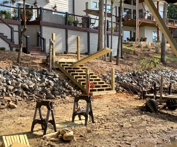 Lake Lanier custom wooden stairs construction