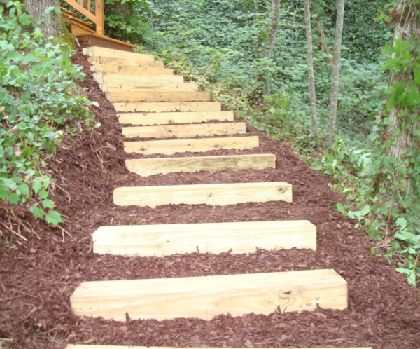 Home wooden step installation on Lake Lanier