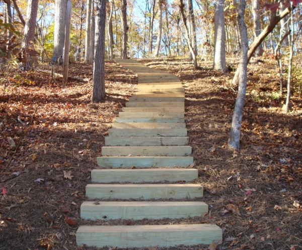 Lake Lanier wooden step pathway installation
