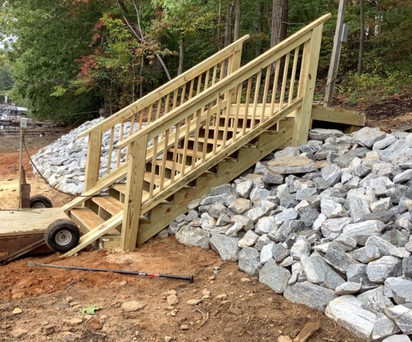 Lake Lanier outdoor wooden steps installation to pier