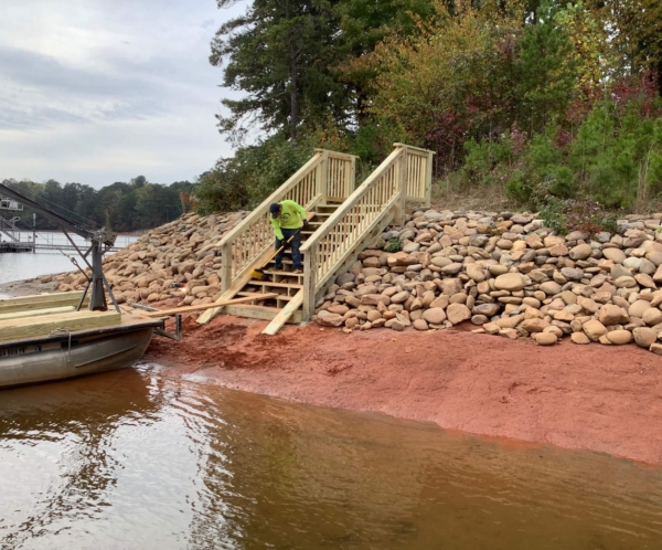 outdoor wooden staircase services on Lake Lanier