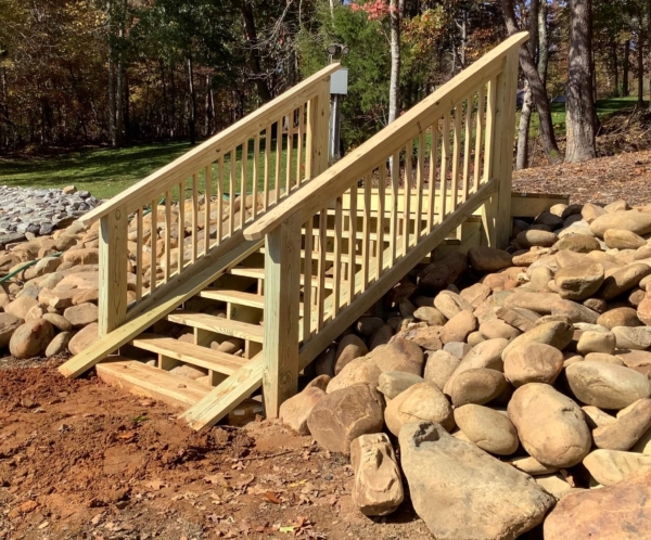 Lake Lanier outdoor wooden staircase installation