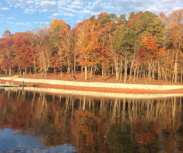 Lake Lanier rip rap installation for lakehouse