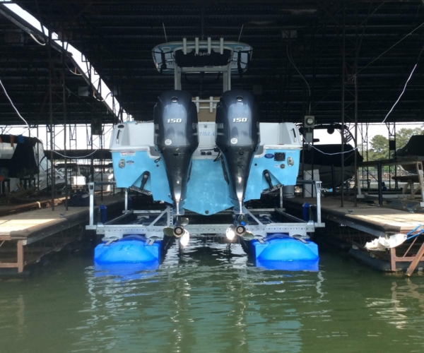 pontoon boat lift installation at Lake Lanier