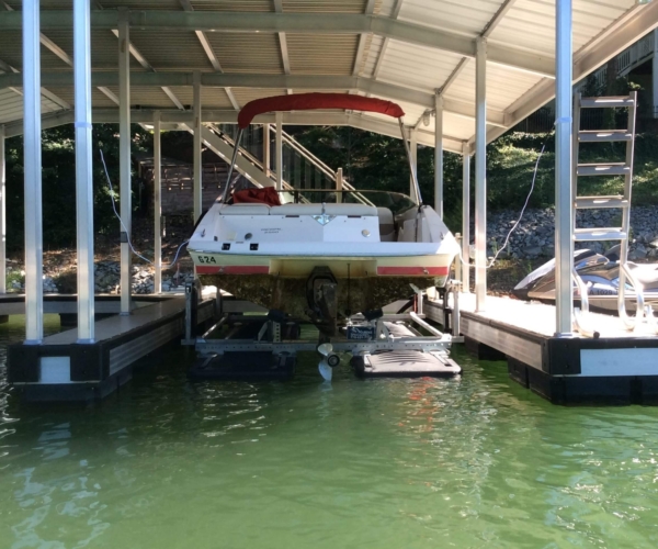 installing boat lifts in water at Lake Lanier