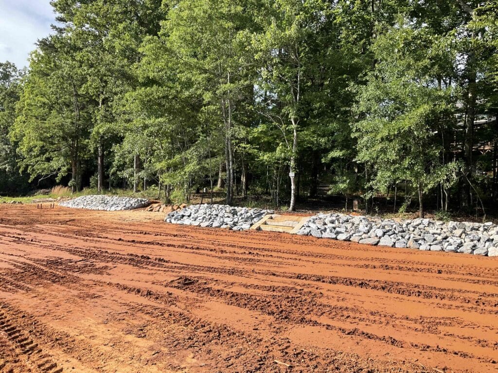 Rip Rap erosion control and shoreline steps on Buford Shoreline on Lake Lanier by Marine Specialties