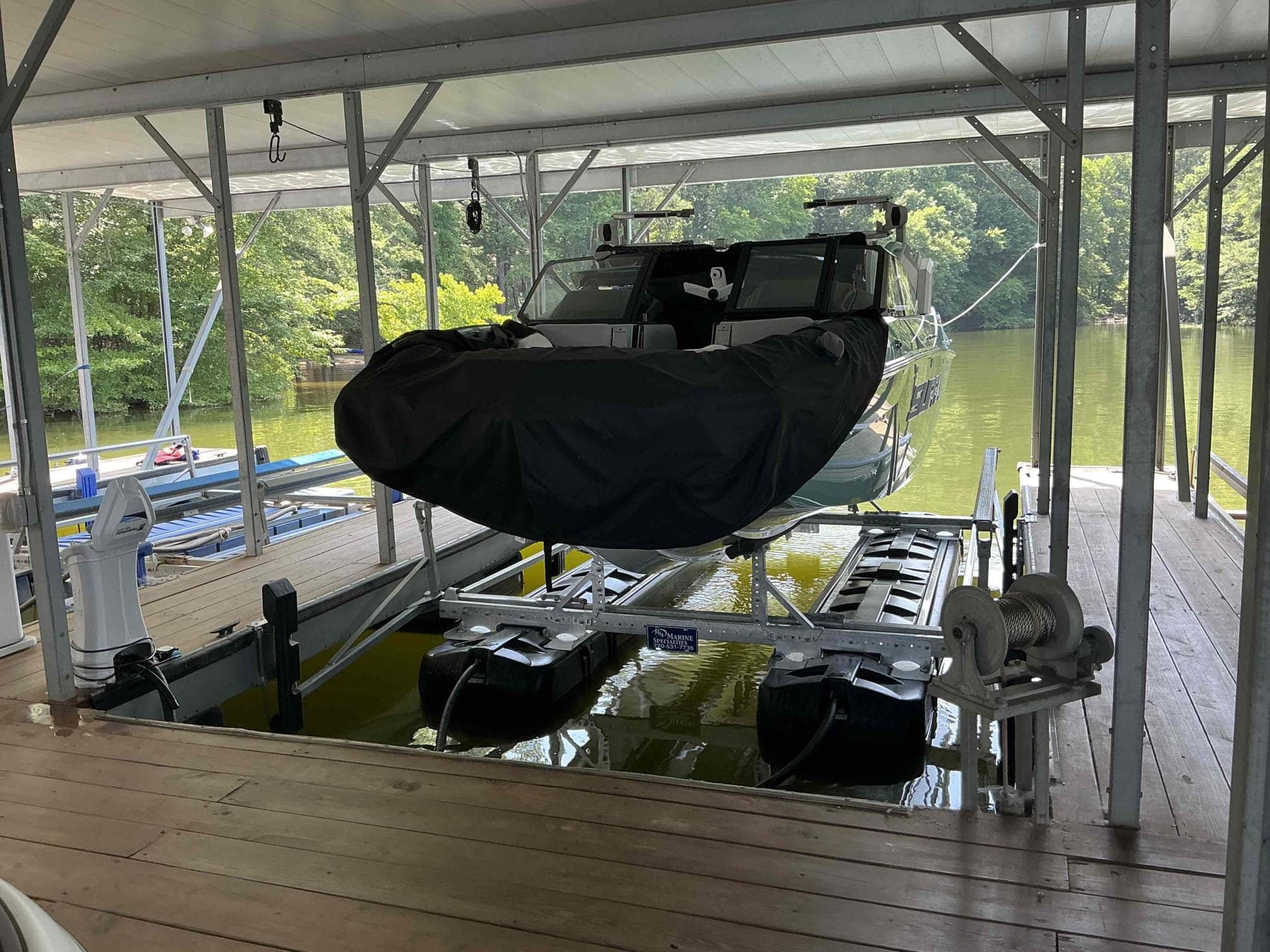 Completed Hydrohoist boat lift installation on Lake Allatoona in Acworth Ga