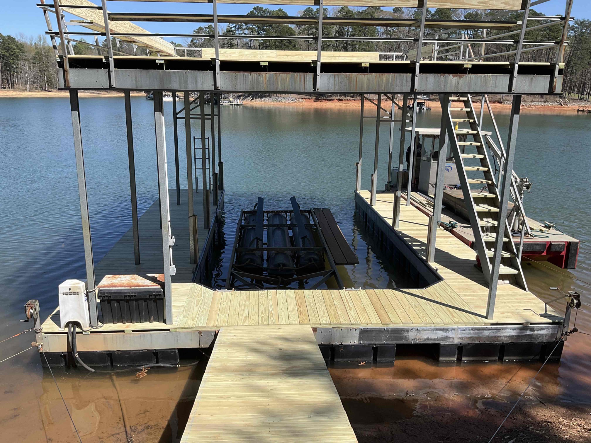 Full view of the restored dock and staircase on Lake Lanier